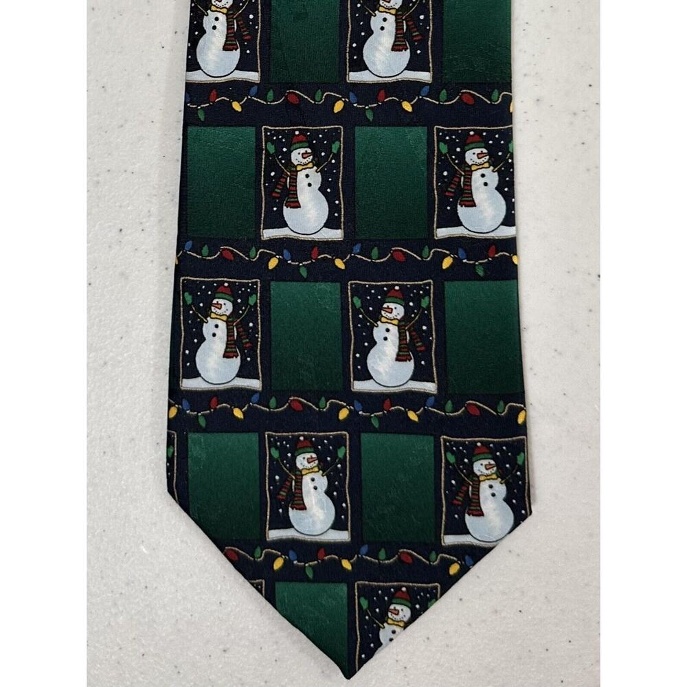 Hallmark Yule Tie Greetings Neck Tie‎ Snowman Christmas Lights Green Multi